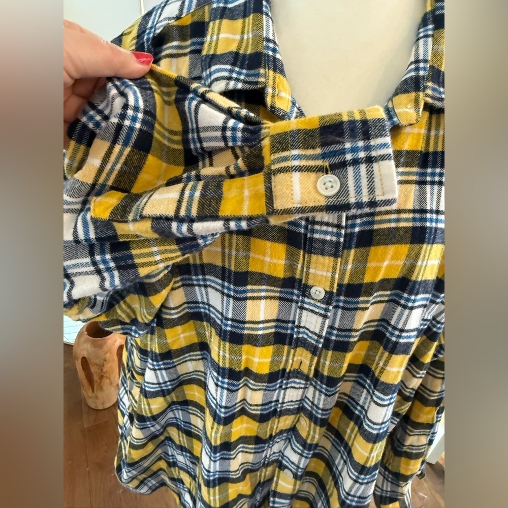 Lands' End Yellow and Navy Plaid Shirt - Picture 6 of 9